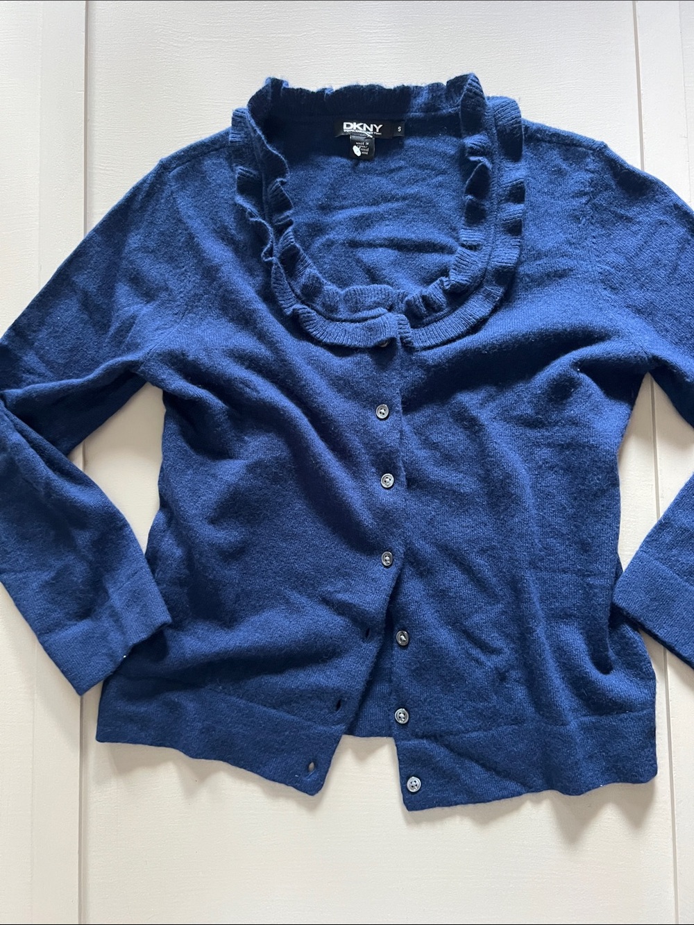DKNY Navy Blue Ruffle-Trim Cardigan